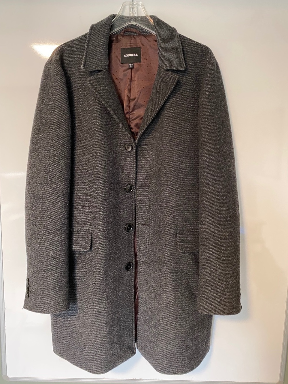 Express Men's Charcoal Gray Recycled Wool-Blend Topcoat